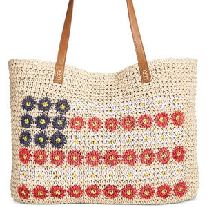 Style & Co Daisy Flag Straw Beach Bag